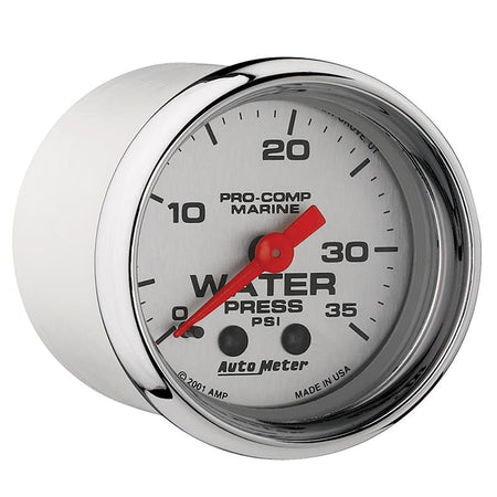 Autometer Marine Chrome Ultra Lite 2-1/16in 0-35 PSI Mechincal Water Pressure Gauge