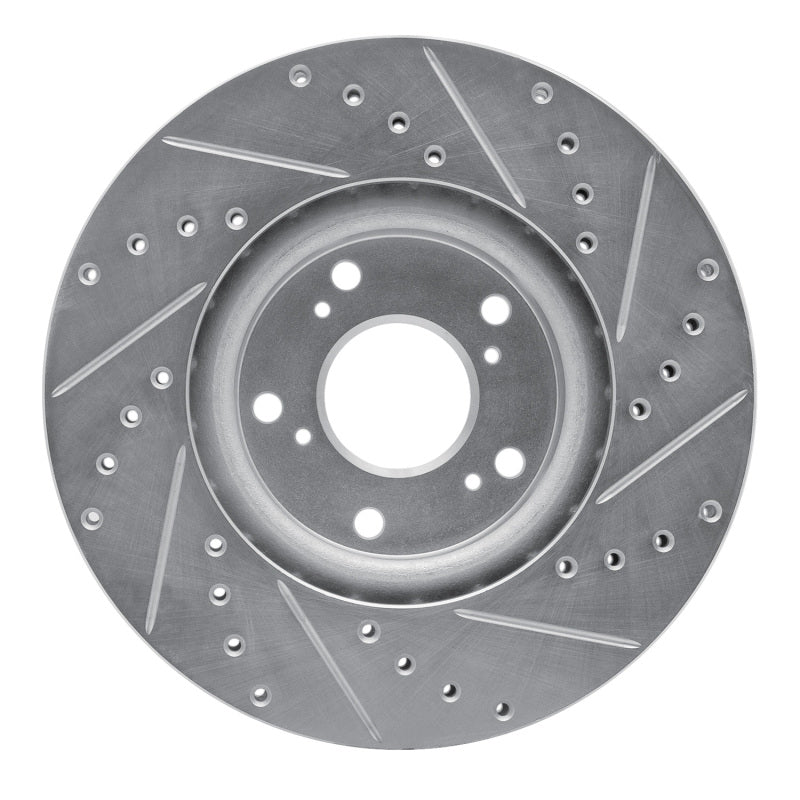 R1 06-15 Honda Civic Si Front Left Drilled & Slotted Silver Brake Rotor
