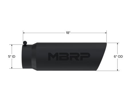 MBRP Universal Tip 6in OD Angled Rolled End 5in Inlet 18in Length Black Finish Exhaust