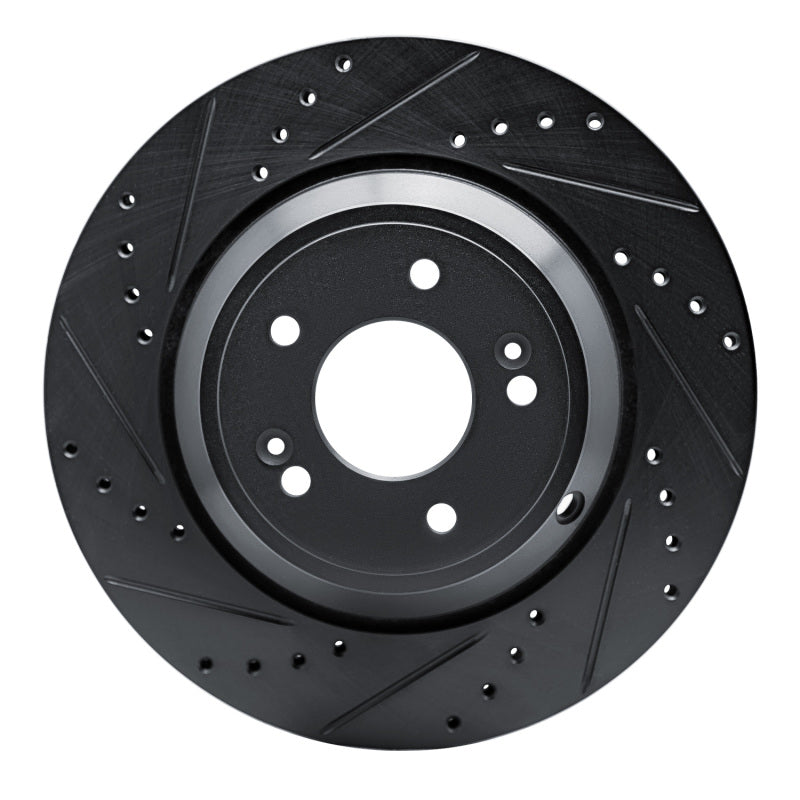 R1 18-23 Genesis G80 Rear Left Drilled & Slotted Black Brake Rotor