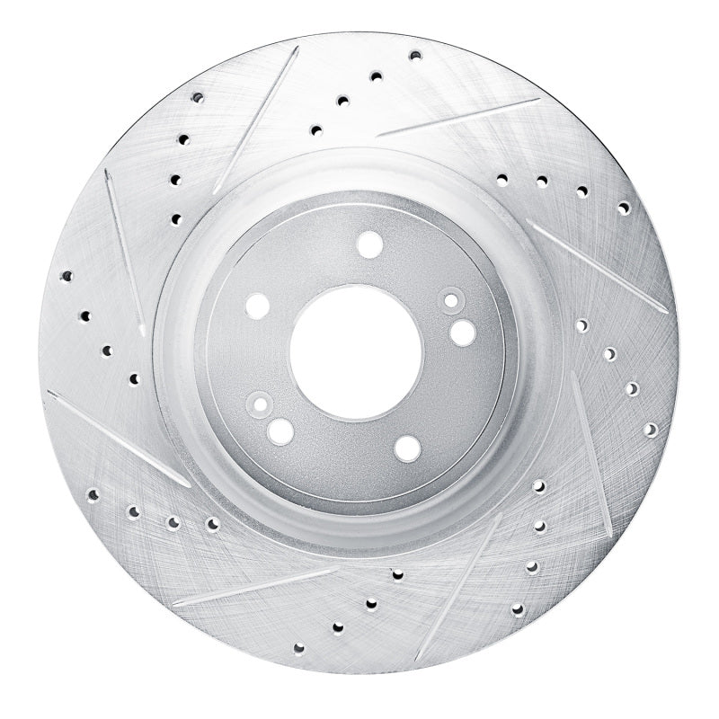 R1 2022-2023 Genesis G70 Front Left Drilled & Slotted Silver Brake Rotor