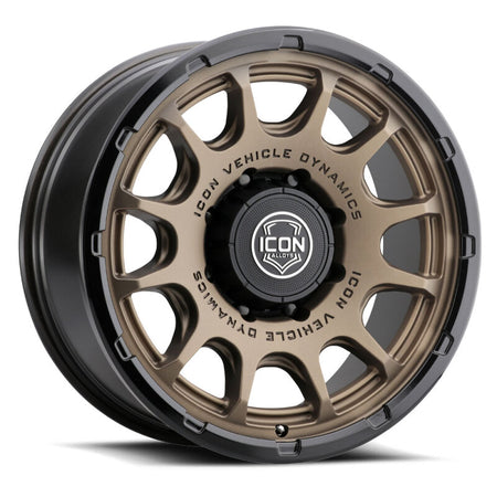 ICON Alloys Rancho 20x9 / 8x6.5 / 12mm / 5.5in BS Satin Bronze Wheel w/ Gloss Black Lip