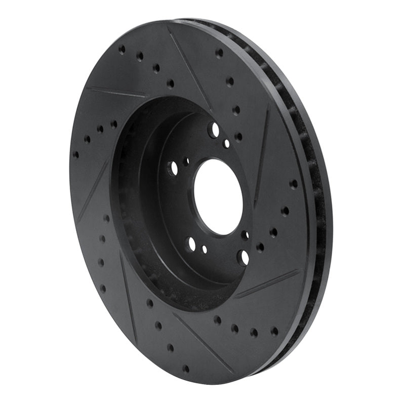 R1 04-14 Acura TSX Front Left Drilled & Slotted Black Brake Rotor