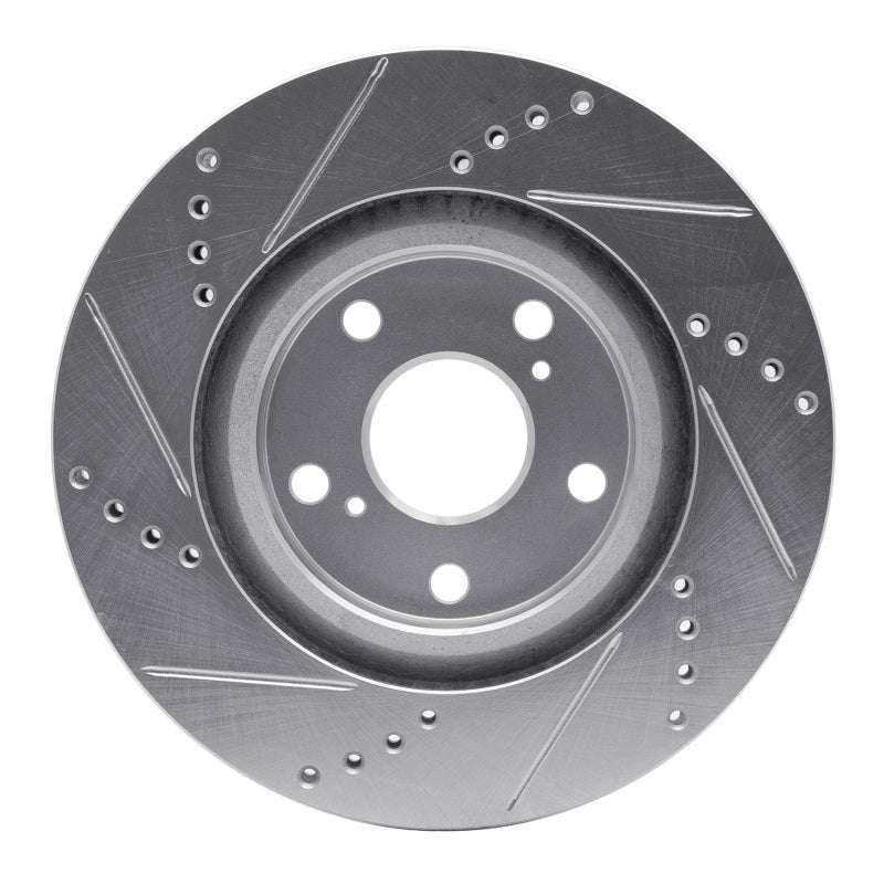 R1 2022-2023 Genesis G70 Front Right Drilled & Slotted Silver Brake Rotor