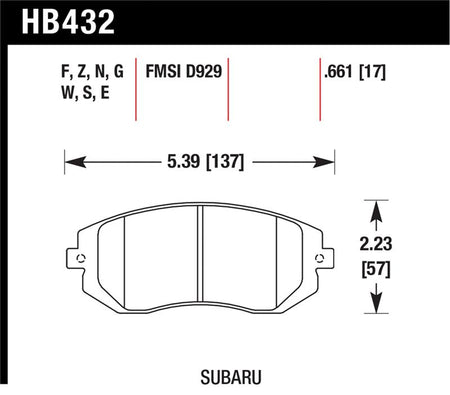 Hawk 03-05 WRX / 08 WRX D929 Performance Ceramic Street Front Brake Pads