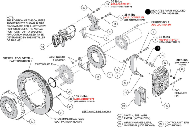 Wilwood New Big Ford XRS4R Rear EPB Big Brake Kit - 14.00in Drill & Slot Rotor - 2.50in Offset - Red