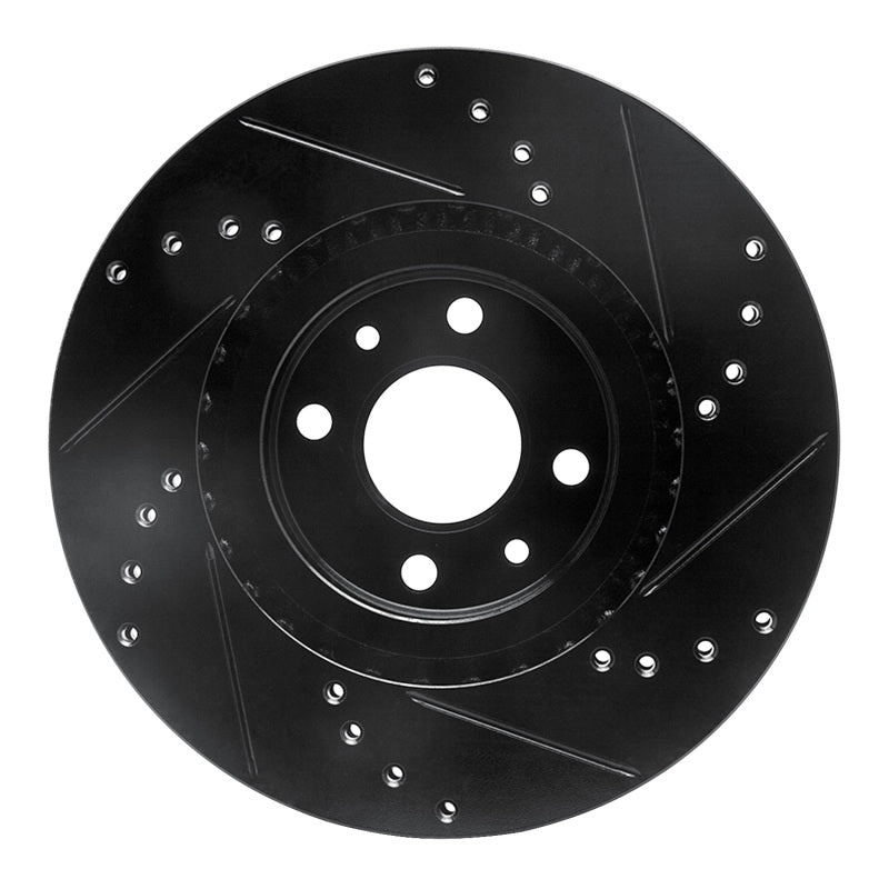 R1 2012-2019 Fiat 500E Front Left Drilled & Slotted Black Brake Rotor