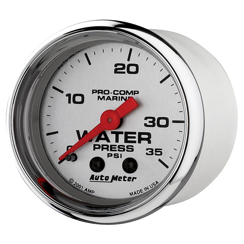 Autometer Marine Chrome Ultra Lite 2-1/16in 0-35 PSI Mechincal Water Pressure Gauge