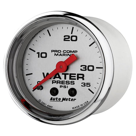 Autometer Marine Chrome Ultra Lite 2-1/16in 0-35 PSI Mechincal Water Pressure Gauge
