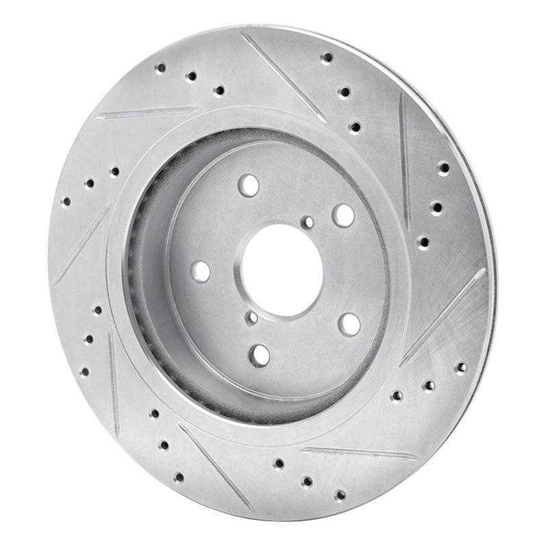R1 2015-2025 Subaru Outback Rear Left Drilled & Slotted Silver Brake Rotor