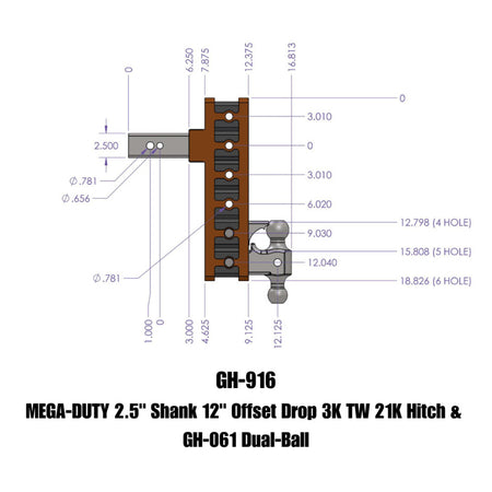 Gen-Y Mega Duty 2.5in Shank 12in Offset Drop 3K TW 21K Hitch w/GH-061 Dual-Ball
