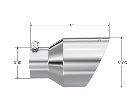 MBRP Universal T304 Stainless Steel Tip 3on ID / 5in OD Out / 8in Length Angle Cut Dual Wall