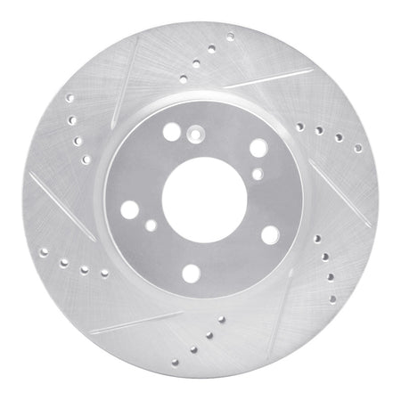 R1 16-25 Honda Civic Coupe Front Left Drilled & Slotted Silver Brake Rotor