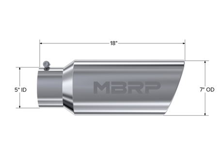 MBRP Universal Tip 7in O.D. Rolled End 5in inlet 18in length - T304 (SINGLE TIP)