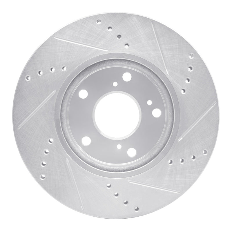 R1 16-25 Honda Civic Coupe Front Left Drilled & Slotted Silver Brake Rotor