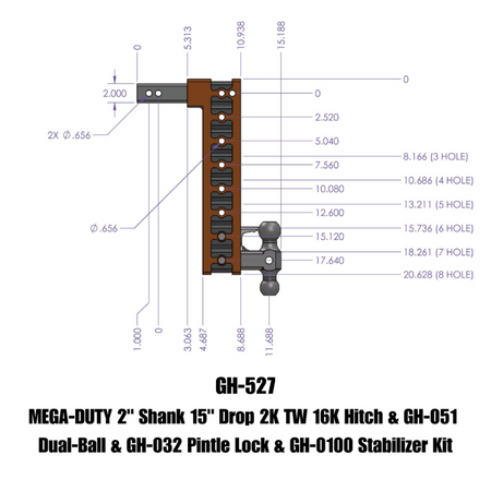 Gen-Y Mega Duty 2in Shank 15in Drop 16K Hitch w/Dual-Ball/Pintle Lock/Stabilizer Kit