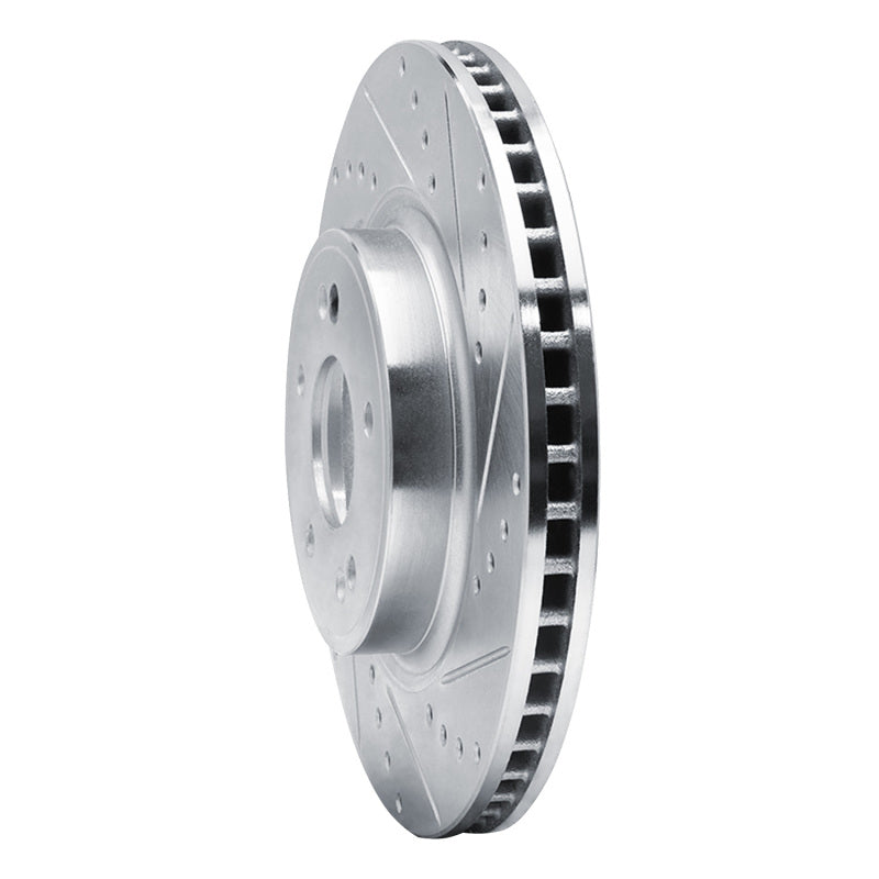 R1 18-23 Genesis G70 Front Right Drilled & Slotted Silver Brake Rotor