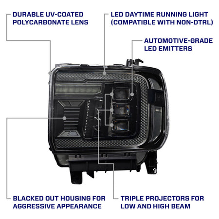 Form Lighting 2014+ GMC Sierra 1500/2500/3500 LED Projector Headlights Amber DRL (Pair)