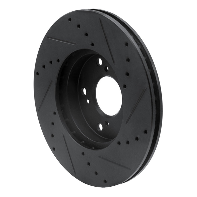 R1 06-15 Honda Civic Front Left Drilled & Slotted Black Brake Rotor